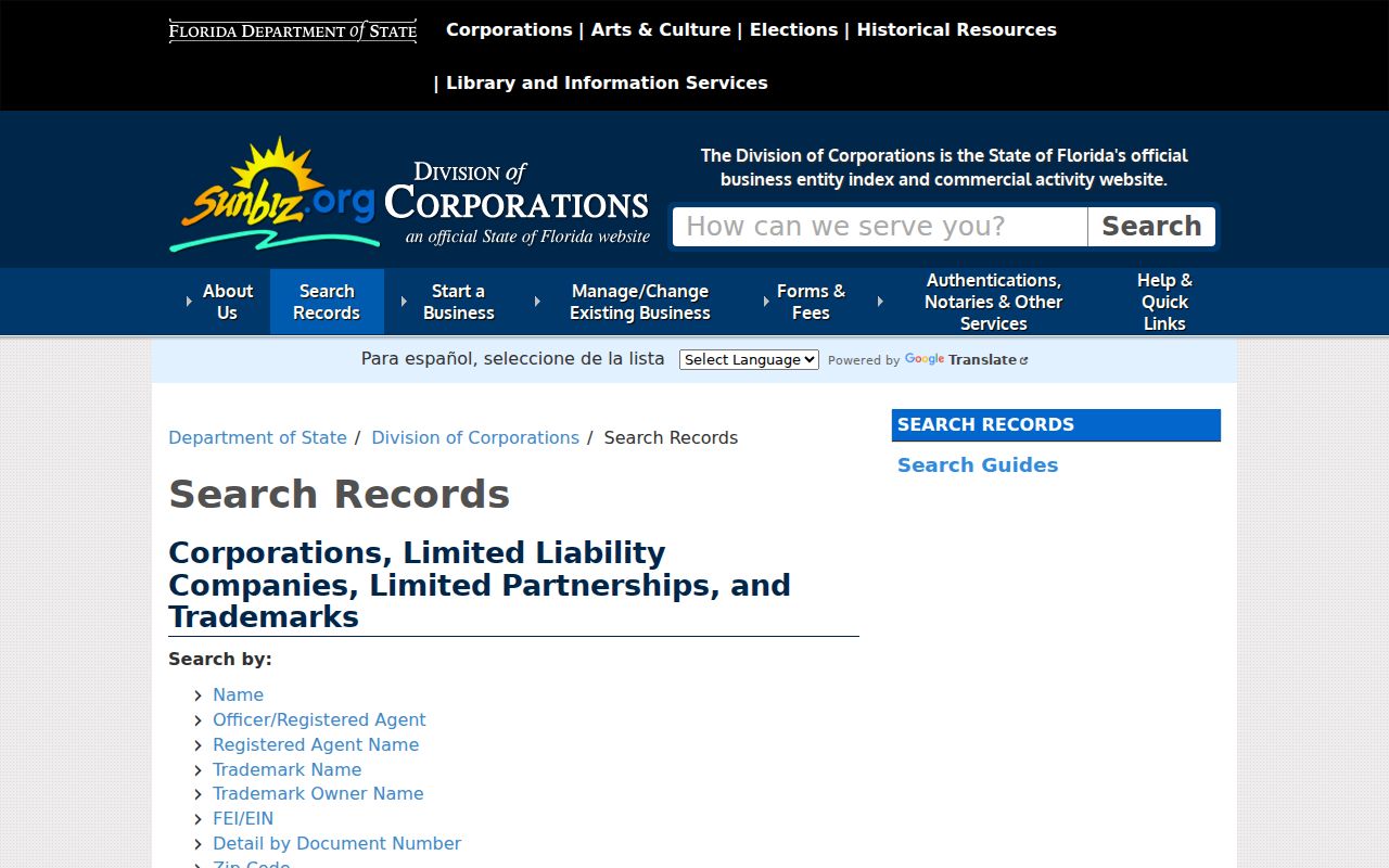 Polk County residents directory Sunbiz business search