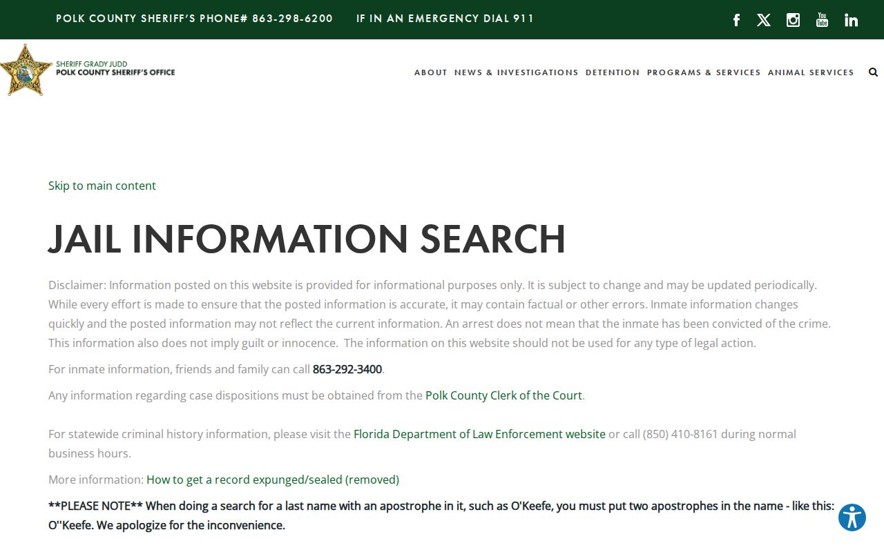 Polk County jail inquiry for lawful neighbor safety research