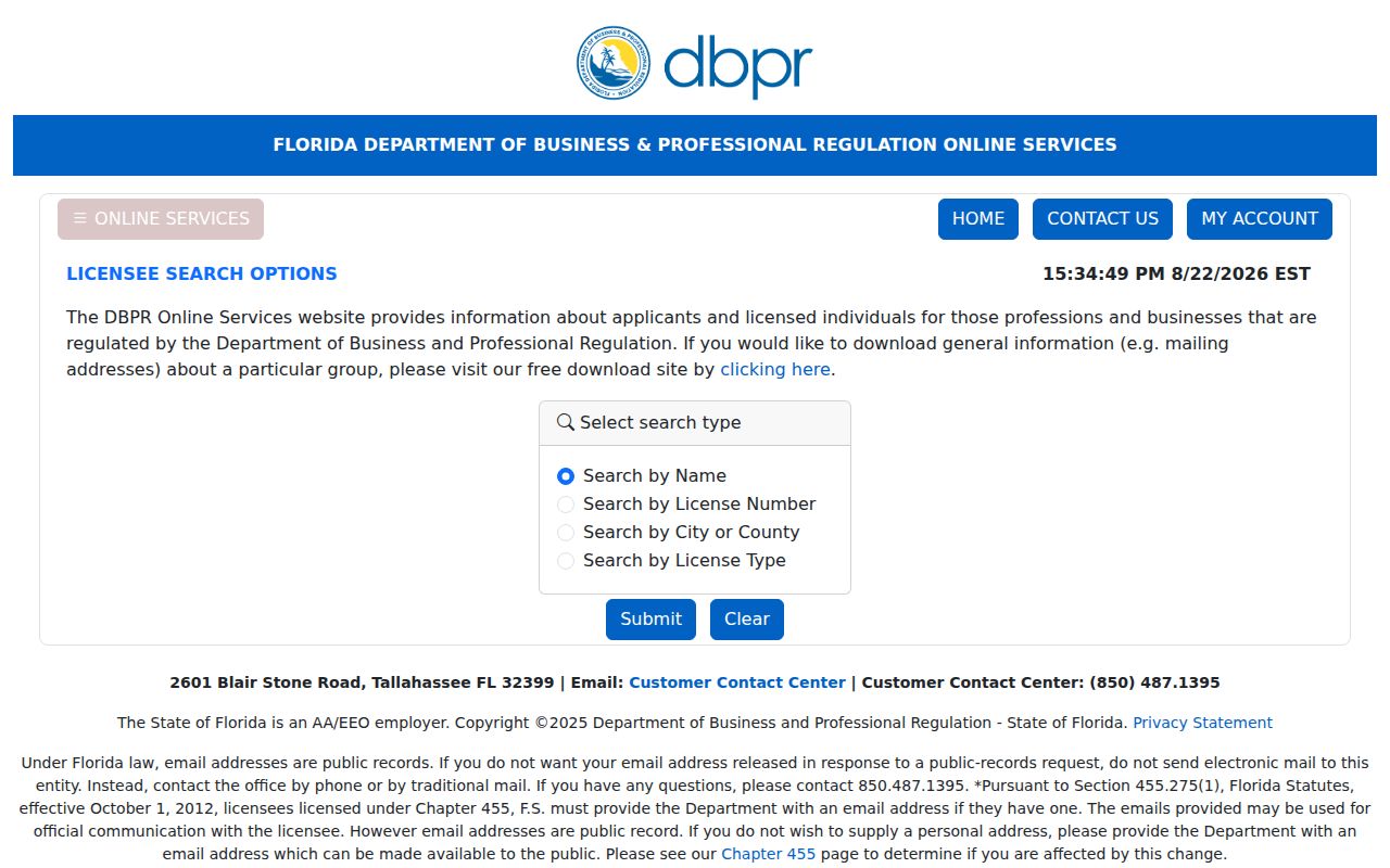 Polk County resident lookup with Florida DBPR license verification